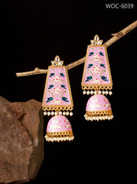 Thumbnail for Mominos Fashion Johar Kamal Golden Kundan Meenakari Big Jhumka