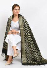 Thumbnail for Mominos Fashion Moeza Women's Banarsi Silk All Over Woven Design Black Dupatta - Distacart