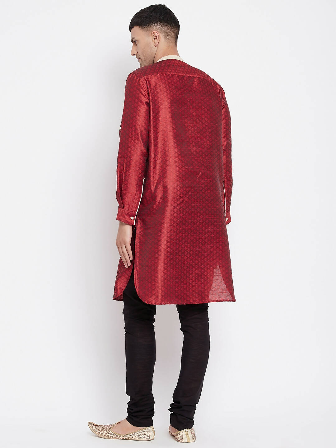 Even Apparels Red Art Silk Men's Kurta With Contrast Collar And Placket - Distacart