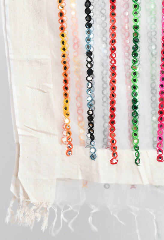 Mominos Fashion Moeza Women's Orgenza Multi Thread Mirror Work White Dupatta - Distacart