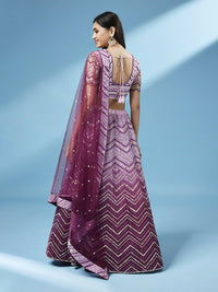 Thumbnail for House of Panchhi Women Lavender Net Zig-Zag Embroideried Lehenga, Blouse & Dupatta - Distacart