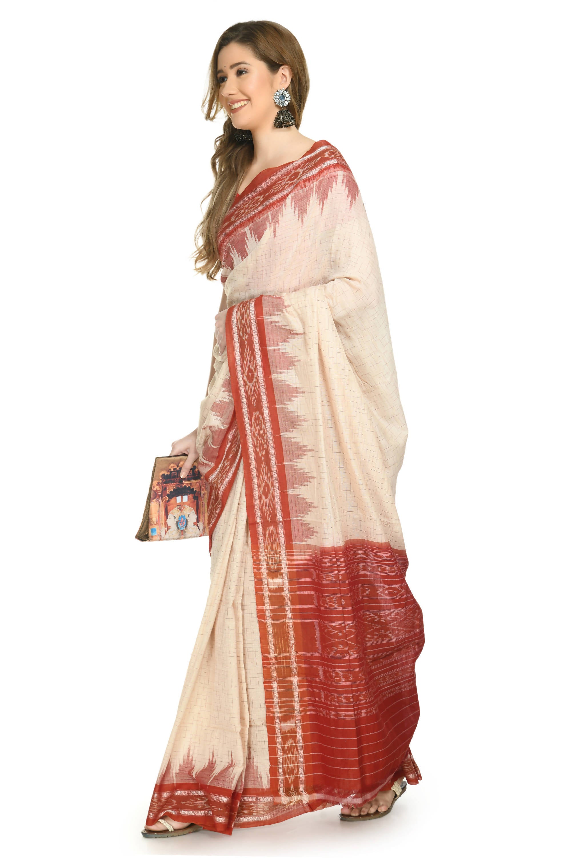 Vamika Sambalpuri Ikat Cotton Jharana Tasrite & Maroon Saree - Distacart