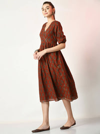 Thumbnail for Myshka Women's Rust Empire Printed Dress - Distacart