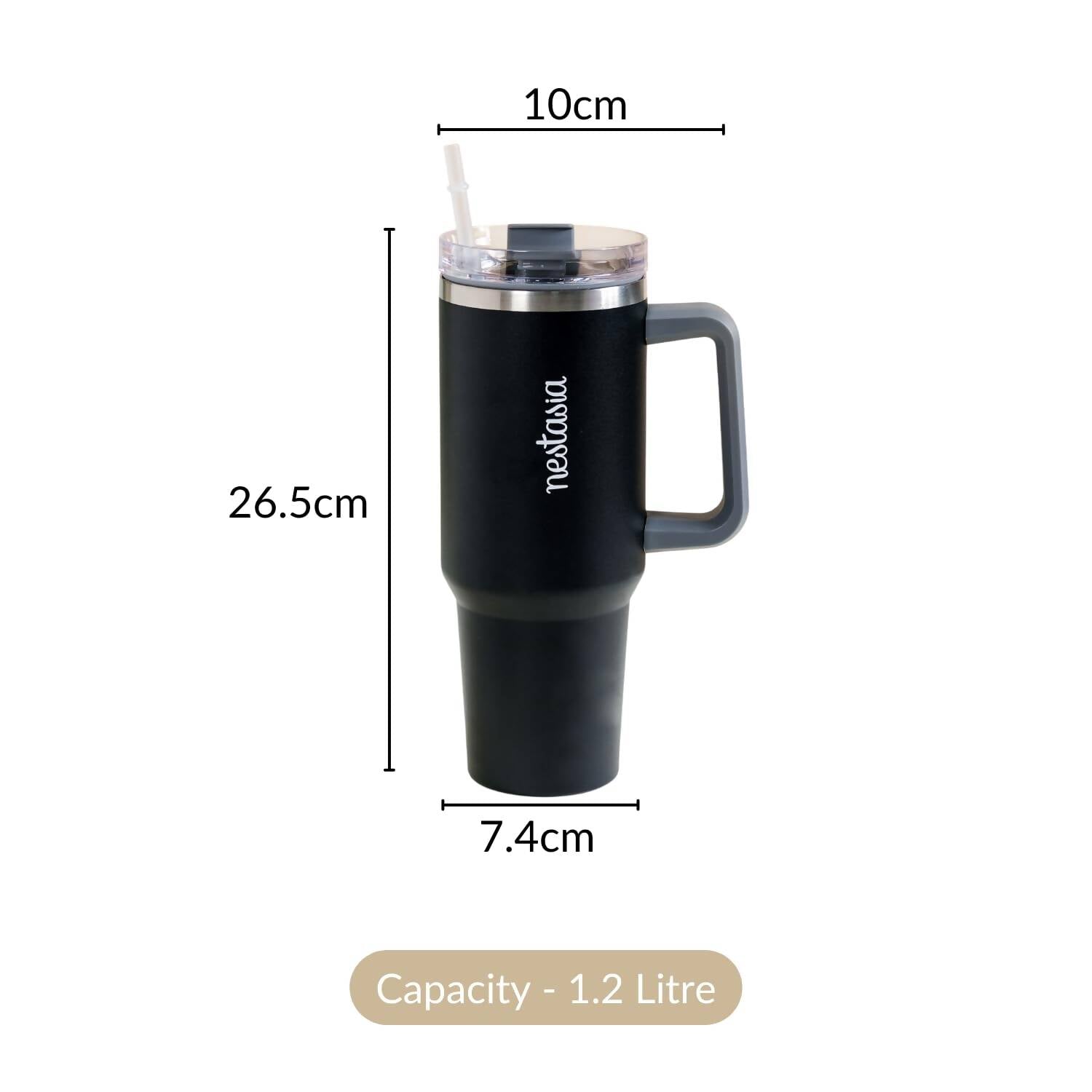 Nestasia Tumbler with Handle Straw & Lid - 1.2L (Black) - Distacart