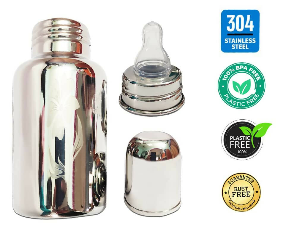 Goodmunchkins Stainless Steel Baby Feeding Bottle 304 Grade for Infants/Toddlers with Bottle Cleaning Brush-220ml - Distacart