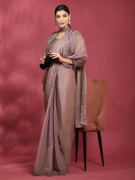 Thumbnail for Purple Fancy Pure Fabric Plain Ready to wear Saree with stitched Blouse - Vrinda - Distacart