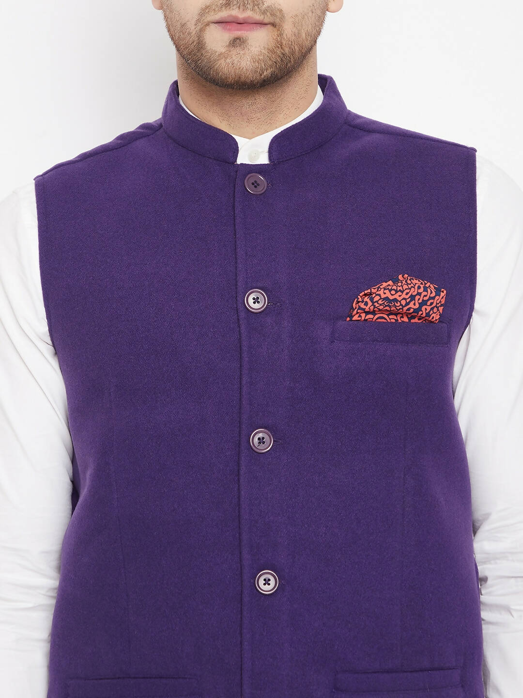 Even Apparels Purple Wool Men's Nehru Jacket-Contrast Lining-Inbuilt Pocket Square - Distacart