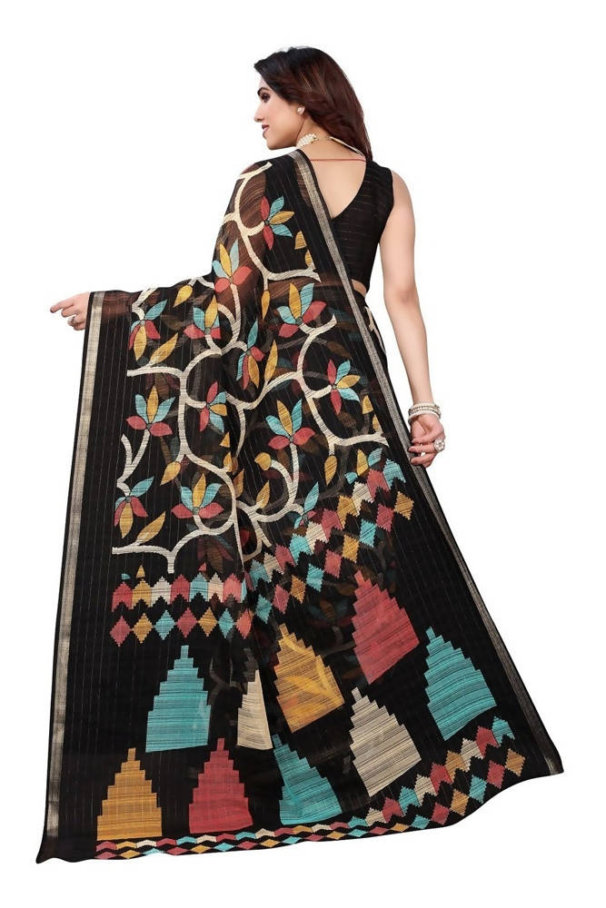 Vamika Black Linen Zari Border Saree