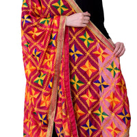 Thumbnail for SWI Stylish Women's Embroidered Phulkari Chiffon Magenta Dupatta