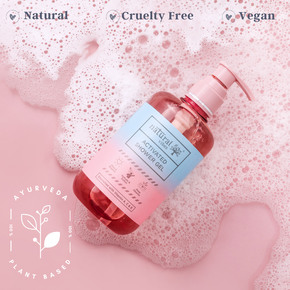 Natural Vibes Deep Cleanse & Exfoliating Routine - Shower Gel Body Wash & Scrubbing Glove - Distacart