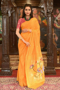 Thumbnail for Very Much Indian Handloom Pure Cotton Paithani-Turmeric Yellow - Distacart