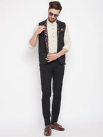 Thumbnail for Even Apparels Black Merino Men's Nehru Jacket-Contrast Lining-Inbuilt Pocket Square - Distacart