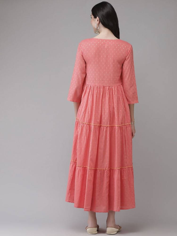Yufta Coral Pink Embellished Embroidered Ethnic Dress