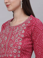 Thumbnail for Kalini Women Pink Bandhani Printed Thread Work Kurta with Palazzos & With Dupatta - Distacart