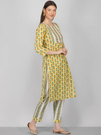 Thumbnail for NOZ2TOZ Women's Yellow Ethnic Motifs Printed Pure Cotton Kurta with Trousers & Dupatta - Distacart