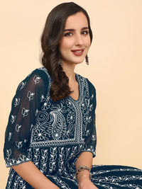 Thumbnail for HERE&NOW Women Chikankari Embroidered Thread Work Georgette Anarkali Kurta - Distacart