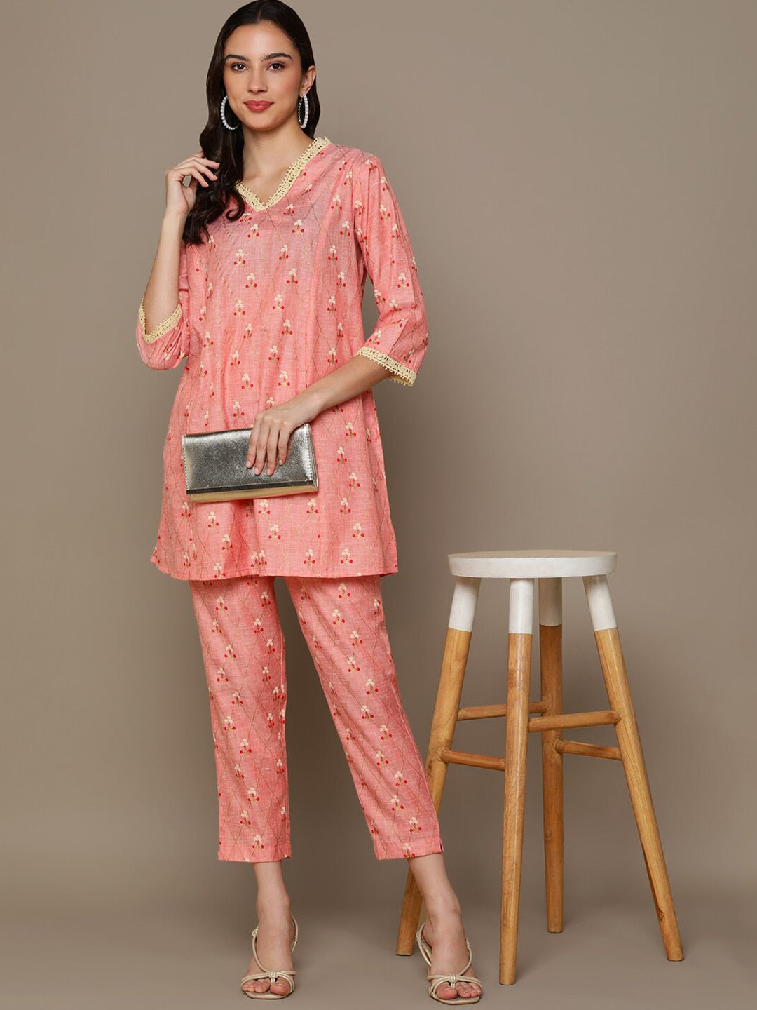 HERE&NOW Orange Floral Printed A-Line Kurta Set - Distacart