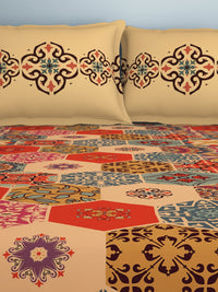 Thumbnail for SPACES Aurum Orange Ethnic Motifs Pure Cotton 140 TC Queen Bedsheet with 2 Pillow Covers - Distacart