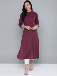 Thumbnail for HERE&NOW Women Burgundy Cotton Solid Pathani Kurta - Distacart