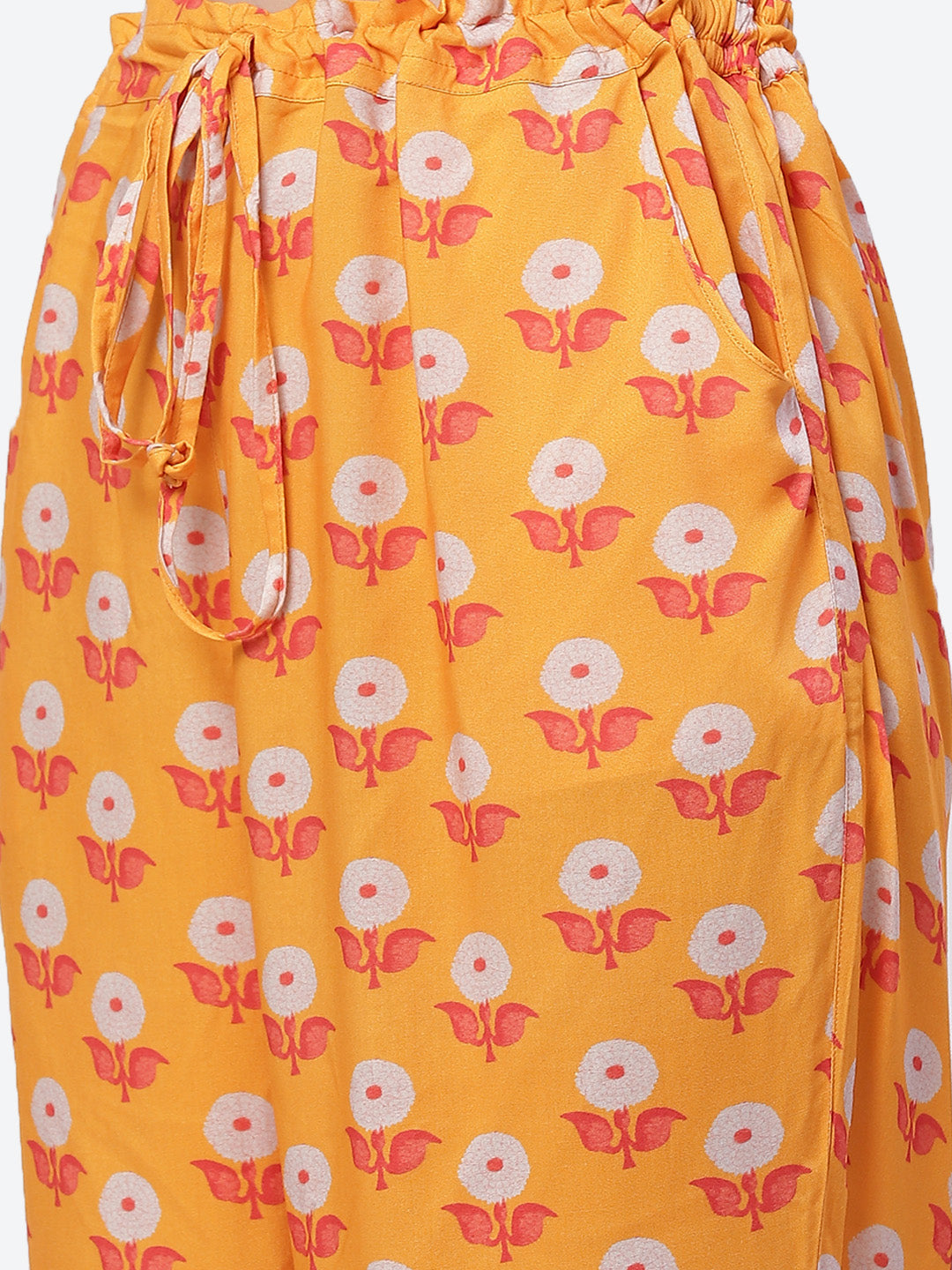 Biba Women Yellow Floral Printed Straight Kurta with Trousers - Distacart