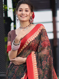 Thumbnail for Saree Mall Floral Printed Linen Blend Block Print Sarees - Distacart