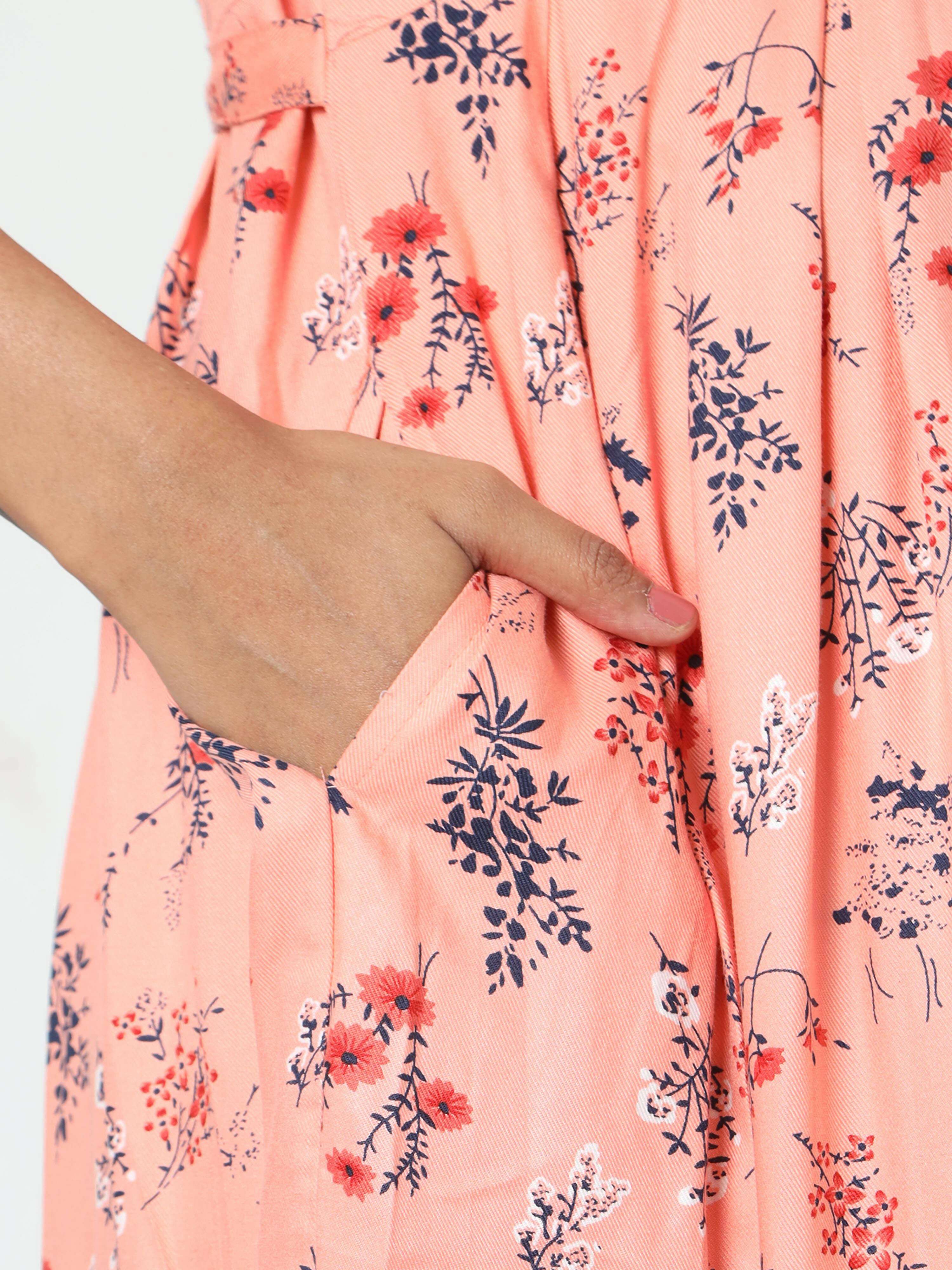 Manet Three Fourth Maternity Dress Floral Print With Concealed Zipper Nursing Access - Orange - Distacart