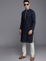Thumbnail for Manyavar Men Blue Solid Pure Cotton Kurta with Churidar - Distacart