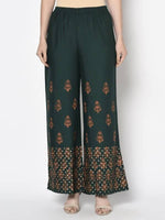 Thumbnail for Aniyah Rayon Bottle Green Color Block Print Flared Slip-On Palazzo (AN-219K)