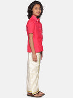 Thumbnail for Sethukrishna Boys Rose & White Shirt & Dhoti - Distacart