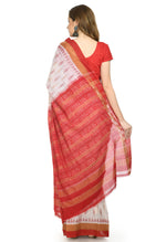 Thumbnail for Vamika Sambalpuri Ikat Cotton Dehabandha Badafula White & Light Red Saree - Distacart