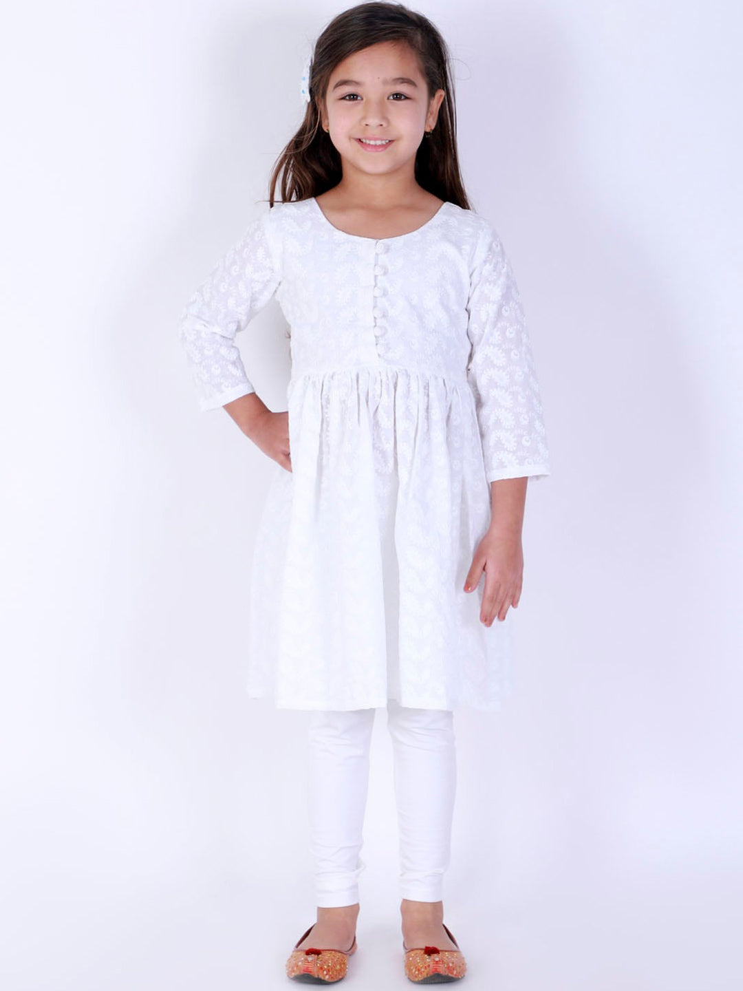 Vastramay Girls White Chikankari Cotton Kurta And Leggings - Distacart