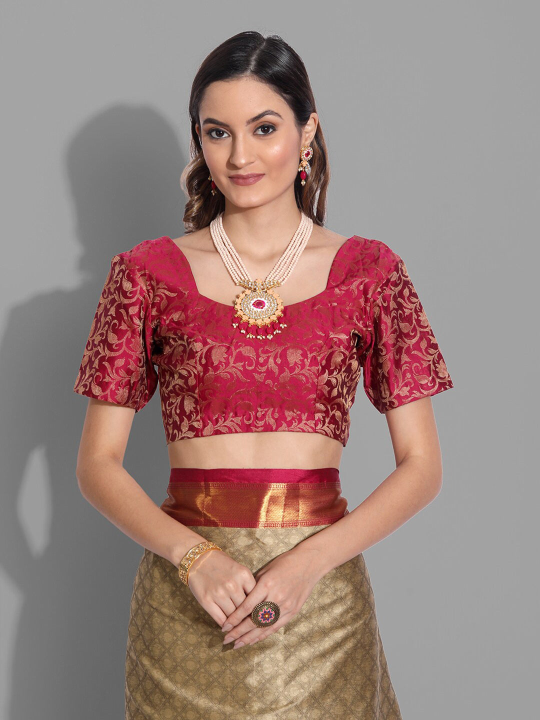 Mitera Beige & Red Woven Design Zardozi Mysore Silk Saree - Distacart