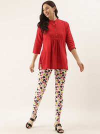 Thumbnail for Souchii White & Pink Floral Printed Ankle-Length Leggings - Distacart