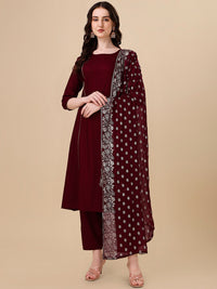 Thumbnail for HERE&NOW Maroon & White Gotta Patti Kurta with Trousers & Dupatta - Distacart