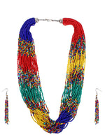 Thumbnail for Cardinal Red & Green Beaded Multistring Necklace & Earrings Set - Distacart