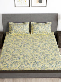 Thumbnail for Story@home Arena Cream-Coloured & Grey Printed 180 TC Queen Bedsheet & 2 Pillow Covers - Distacart