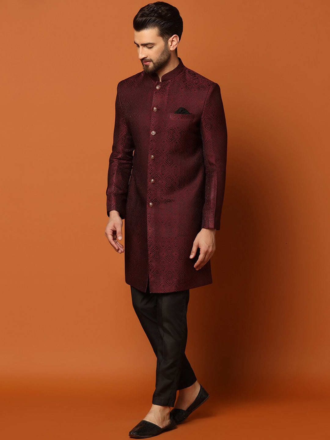 KISAH Self-Design Cotton Sherwani Set - Distacart