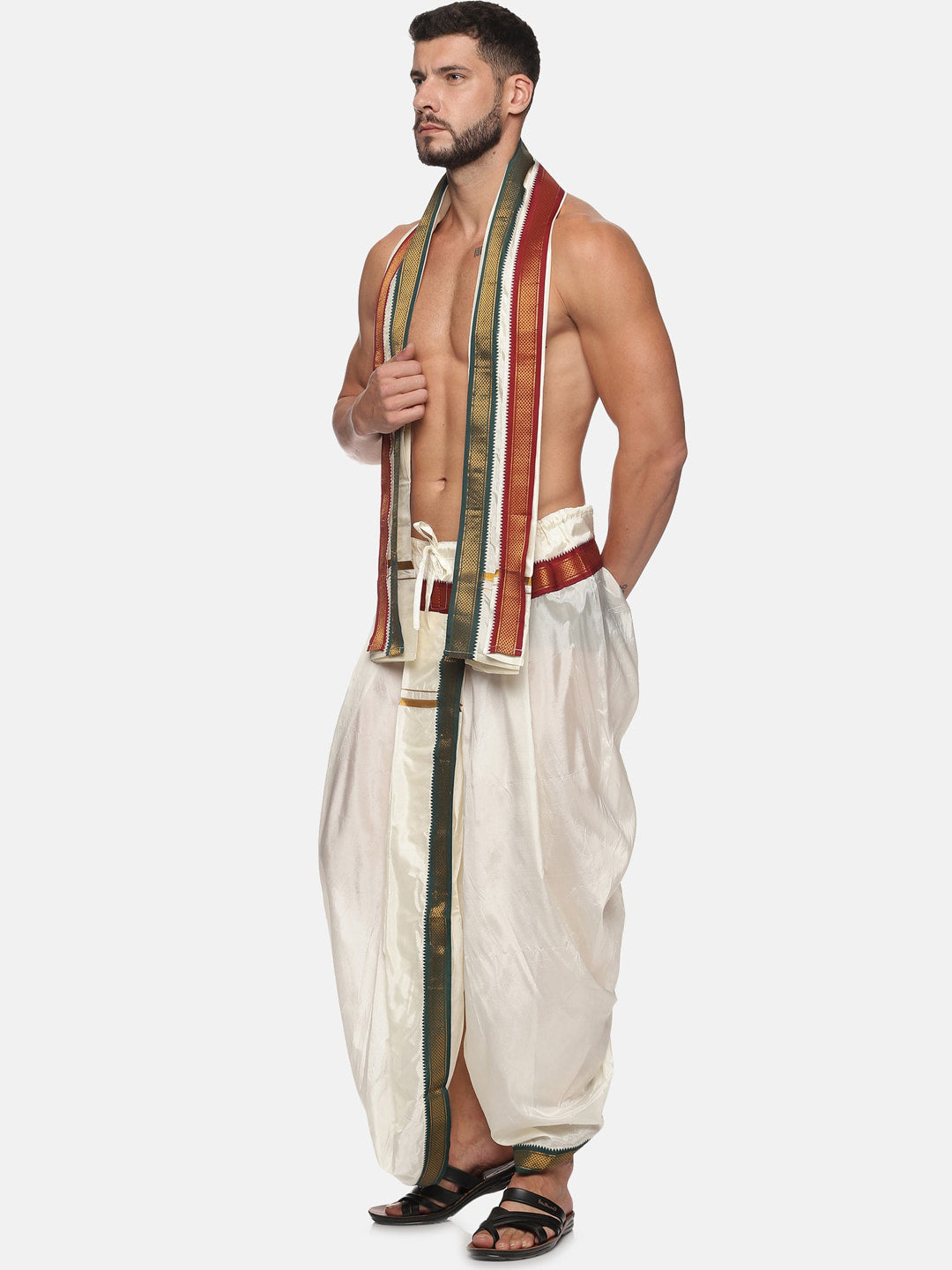 Sethukrishna Men Cream Solid Readymade Dhoti Pants With Angavastram - Distacart