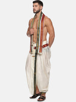 Thumbnail for Sethukrishna Men Cream Solid Readymade Dhoti Pants With Angavastram - Distacart