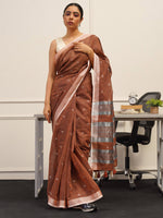Thumbnail for Tikhi Imli Rust Abstract Woven Design Zari Saree - Distacart