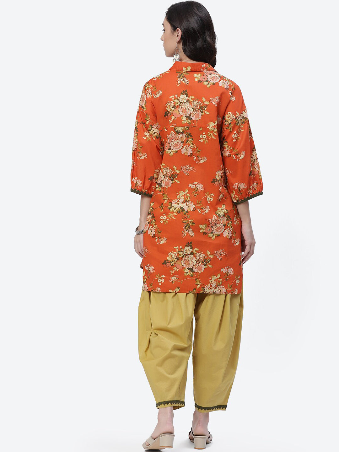 Biba Women Orange Floral Printed Pure Cotton Kurti with Salwar - Distacart