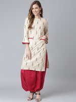Thumbnail for Khushal K Women Cream-Coloured & Brown Printed Kurta with Salwar - Distacart
