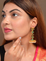 Thumbnail for Shoshaa Gold-Toned & Green Contemporary Jhumkas Earrings - Distacart