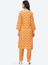 Thumbnail for Biba Women Yellow Floral Printed Straight Kurta with Trousers - Distacart