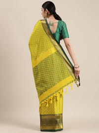 Thumbnail for Mitera Olive Green Ethnic Motifs Zari Silk Cotton Banarasi Saree - Distacart