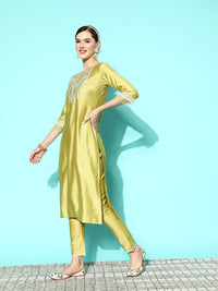 Thumbnail for Sangria Women Floral Embroidered Regular Sequinned Kurta with Trousers & With Dupatta - Distacart