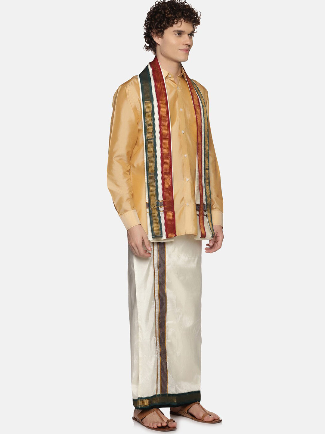 Sethukrishna Men Cream-Colored Solid Dhotis With Angavastram - Distacart