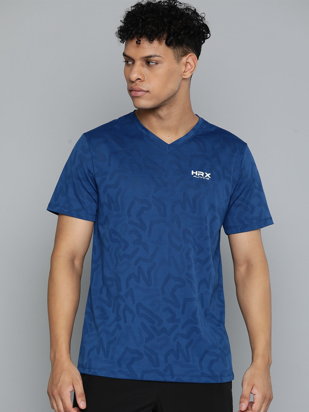 HRX by Hrithik Roshan Men Brand Logo Printed V-Neck Rapid-Dry Sports T-shirt - Distacart