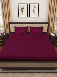 Thumbnail for KLOTTHE Maroon 300 TC Woolen Fitted Double King Bedsheet With 2 Pillow Covers - Distacart