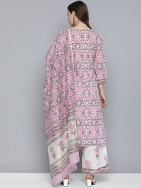 Thumbnail for HERE&NOW Women Floral Printed Regular Pure Cotton Kurta with Palazzos & With Dupatta - Distacart